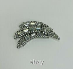 Vintage Costume Jewelry Silver Tone And Clear Rhinestones Brooch Pin