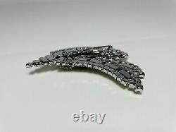 Vintage Costume Jewelry Silver Tone And Clear Rhinestones Brooch Pin