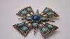 Vintage Cross Brooch Pin Silver Filigree Turquoise Pearl Heraldic Unisex Jewelry 1960s