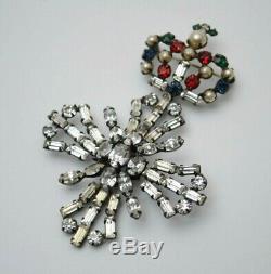 Vintage Cross & Crown heraldic brooch pin, Schreiner jewelry 1950s