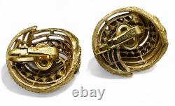 Vintage Crown Over T Trifari Gold Tone Glass Rhinestone Brooch Earring Set withBox