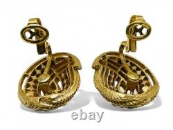 Vintage Crown Over T Trifari Gold Tone Glass Rhinestone Brooch Earring Set withBox