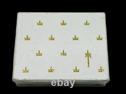 Vintage Crown Over T Trifari Gold Tone Glass Rhinestone Brooch Earring Set withBox