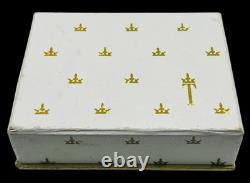 Vintage Crown Over T Trifari Gold Tone Glass Rhinestone Brooch Earring Set withBox