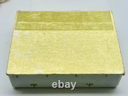 Vintage Crown Over T Trifari Gold Tone Glass Rhinestone Brooch Earring Set withBox