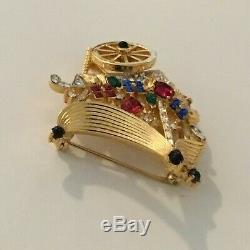 Vintage Crown Trifari Alfred Philippe Jeweled Rhinestone Flower Cart Brooch Pin