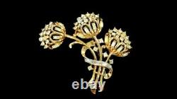 Vintage Crown Trifari Alfred Philippe Thistle Flower Gold Rhinestone Brooch Pin