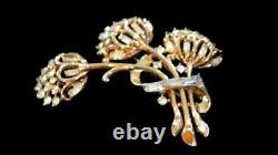 Vintage Crown Trifari Alfred Philippe Thistle Flower Gold Rhinestone Brooch Pin