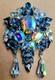 Vintage Crown Trifari Blue Rhinestone Pin Brooch Large and GORGEOUS RARE