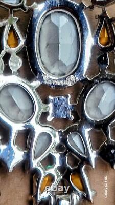 Vintage Crown Trifari Blue Rhinestone Pin Brooch Large and GORGEOUS RARE