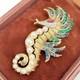 Vintage Crown Trifari Faux Pearl Rhinestone Figural Seahorse Gold Plated Brooch