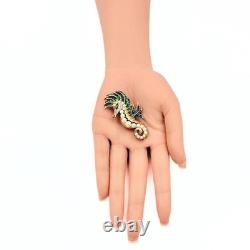 Vintage Crown Trifari Faux Pearl Rhinestone Figural Seahorse Gold Plated Brooch