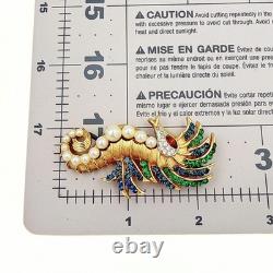 Vintage Crown Trifari Faux Pearl Rhinestone Figural Seahorse Gold Plated Brooch