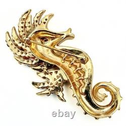 Vintage Crown Trifari Faux Pearl Rhinestone Figural Seahorse Gold Plated Brooch