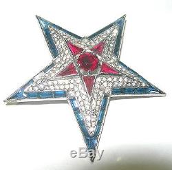Vintage Crown Trifari Layered Rhinestone Red White Blue Large Star Brooch Pin