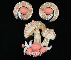 Vintage Crown Trifari Mushroom Set Brooch & Earrings