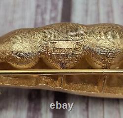 Vintage Crown Trifari Pea Pod Brooch Pin Alfred Philippe Faux Pearl & Rhinestone