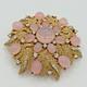 Vintage Crown Trifari Pink Starburst Rhinestone Flower Wreath Brooch Gold Tone