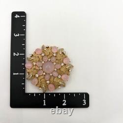 Vintage Crown Trifari Pink Starburst Rhinestone Flower Wreath Brooch Gold Tone