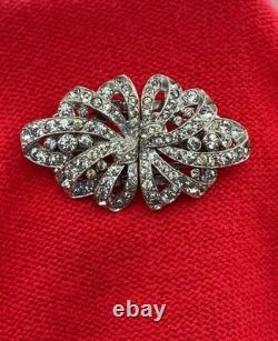 Vintage Crown Trifari Rhinestone Bow Duette Brooch & Dress Clips Silver-Tone Art
