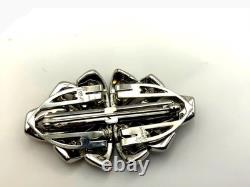 Vintage Crown Trifari Rhinestone Bow Duette Brooch & Dress Clips Silver-Tone Art