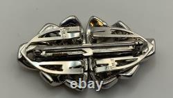 Vintage Crown Trifari Rhinestone Bow Duette Brooch & Dress Clips Silver-Tone Art