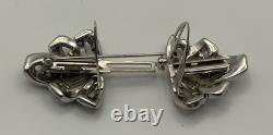 Vintage Crown Trifari Rhinestone Bow Duette Brooch & Dress Clips Silver-Tone Art