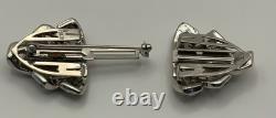 Vintage Crown Trifari Rhinestone Bow Duette Brooch & Dress Clips Silver-Tone Art