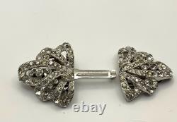 Vintage Crown Trifari Rhinestone Bow Duette Brooch & Dress Clips Silver-Tone Art