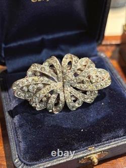 Vintage Crown Trifari Rhinestone Bow Duette Brooch & Dress Clips Silver-Tone Art