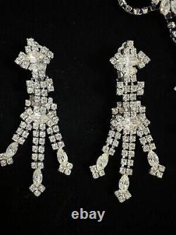 Vintage Crown Trifari Rhinestone Necklace Brooch and Earrings Set Beautiful