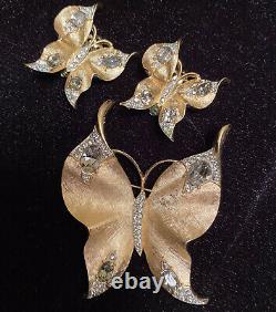 Vintage Crown Trifari Signed Butterfly Brooch & Earrings