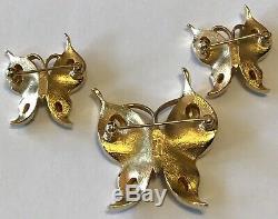 Vintage Crown Trifari Signed Gray Rhinestones Butterfly Brooches