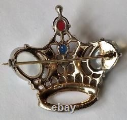 Vintage Crown Trifari Signed Sterling Silver Coronation Crown Brooch 6t