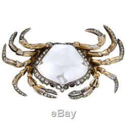 Vintage Crown Trifari Sterling Jelly Belly Rhinestone Crab Brooch / Pin