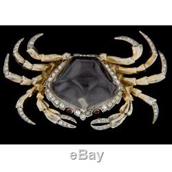 Vintage Crown Trifari Sterling Jelly Belly Rhinestone Crab Brooch / Pin