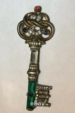 Vintage Crown Trifari Sterling Rhinestone Key Brooch Figural Pin Philippe 1940s