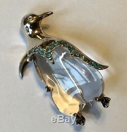 Vintage Crown Trifari Sterling Silver Penguin Jelly Belly Brooch