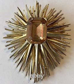 Vintage Crown Trifari Topaz Rhinestone Starburst Brooch M2