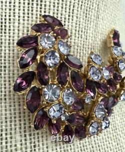 Vintage CrownTrifari Dark & Light Amethyst Rhinestone Brooch
