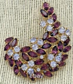 Vintage CrownTrifari Dark & Light Amethyst Rhinestone Brooch