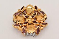 Vintage Crystal Flower Pin Brooch Prong Bezel Rhinestone Purple Blue Gold BinBG