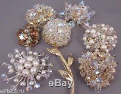 Vintage Crystal Rhinestone Flower Brooch Pin Lot Figural Lot 1950's Wedding