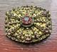 Vintage Czech Brass Filigree Brooch Pink Rhinestone Glass Openwork Sash Pin