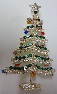 Vintage Czech Huge Charmed Rhinestone Ornaments Christmas Tree Pin Brooch