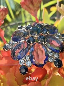 Vintage D&E Juliana 3D Huge Flower Beautiful blue rhinestone brooch