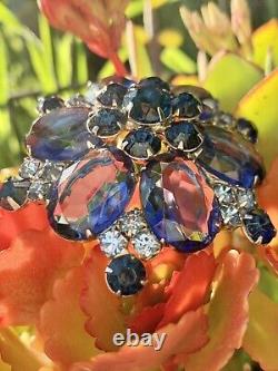 Vintage D&E Juliana 3D Huge Flower Beautiful blue rhinestone brooch