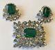 Vintage D & E Juliana Flawed Emerald Rhinestone Brooch & Earrings
