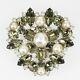 Vintage D&E Juliana Pale Green Faceted Rhinestone and Faux Pearl Pin Brooch