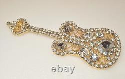 Vintage DOMINQUE ELECTRIC GUITAR BROOCH, LARGE PIN with Rhinestones Gold Setting